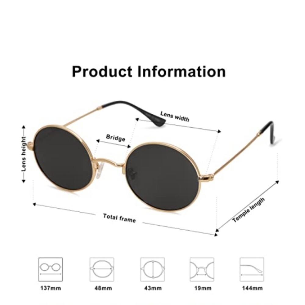 Lennon Round Polarized Sunglasses for Men Women 70s Circle Hippie Costume - Picture 4 of 7